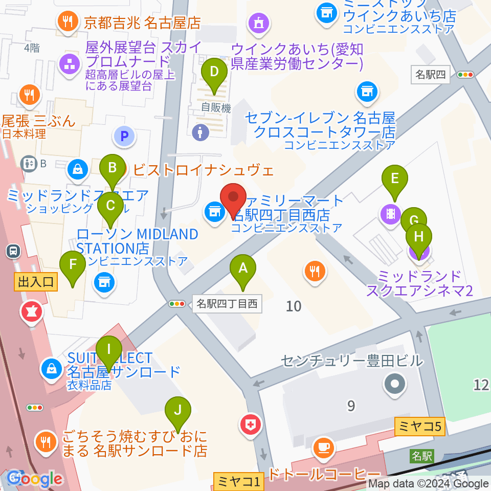 バナナレコード名駅店周辺のカフェ一覧地図