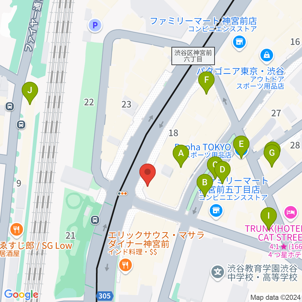 原宿クロコダイル周辺のカフェ一覧地図