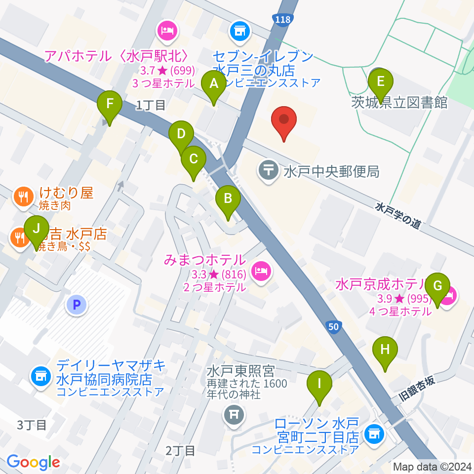 常陽藝文センター周辺のカフェ一覧地図