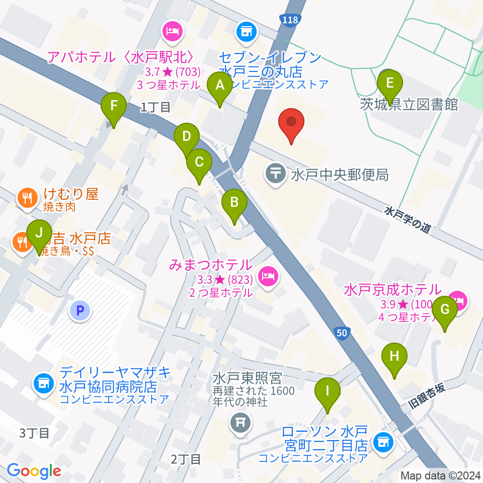 常陽藝文センター周辺のカフェ一覧地図