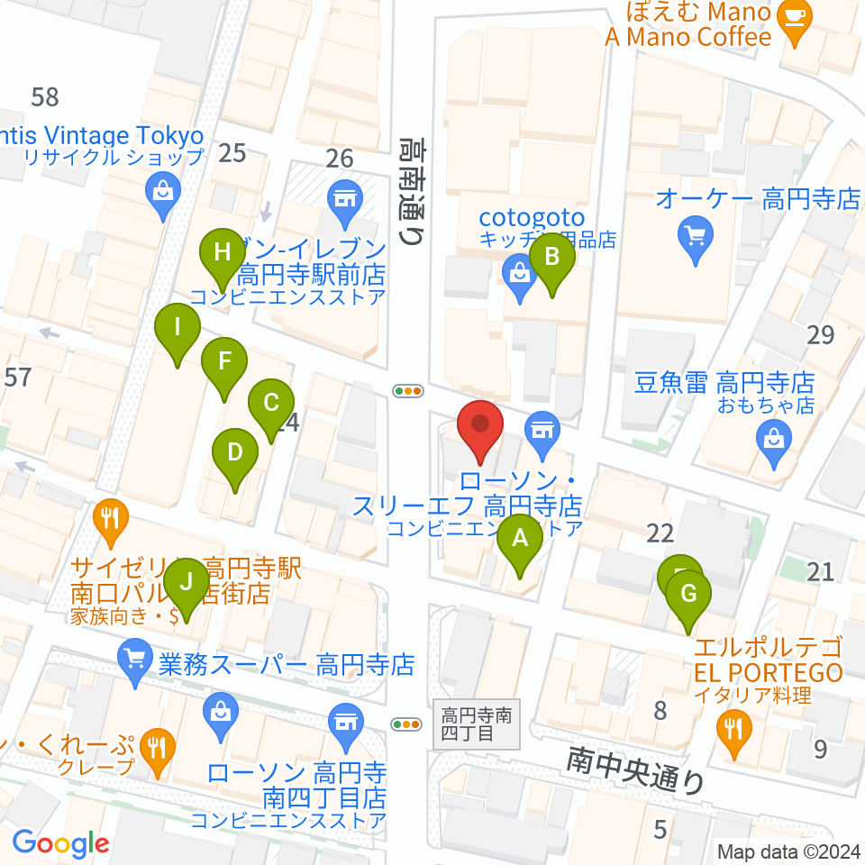 高円寺レコードショップBASE周辺のカフェ一覧地図