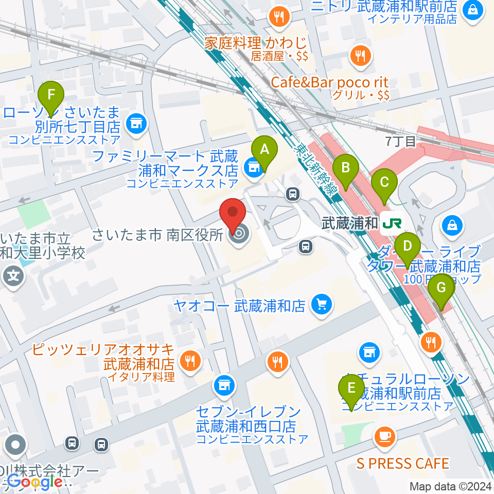 武蔵浦和コミュニティセンター周辺のカフェ一覧地図