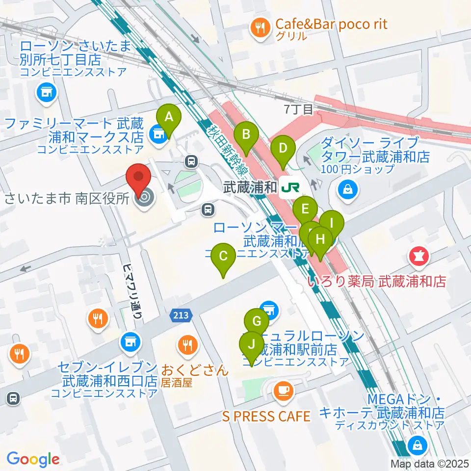 武蔵浦和コミュニティセンター周辺のカフェ一覧地図