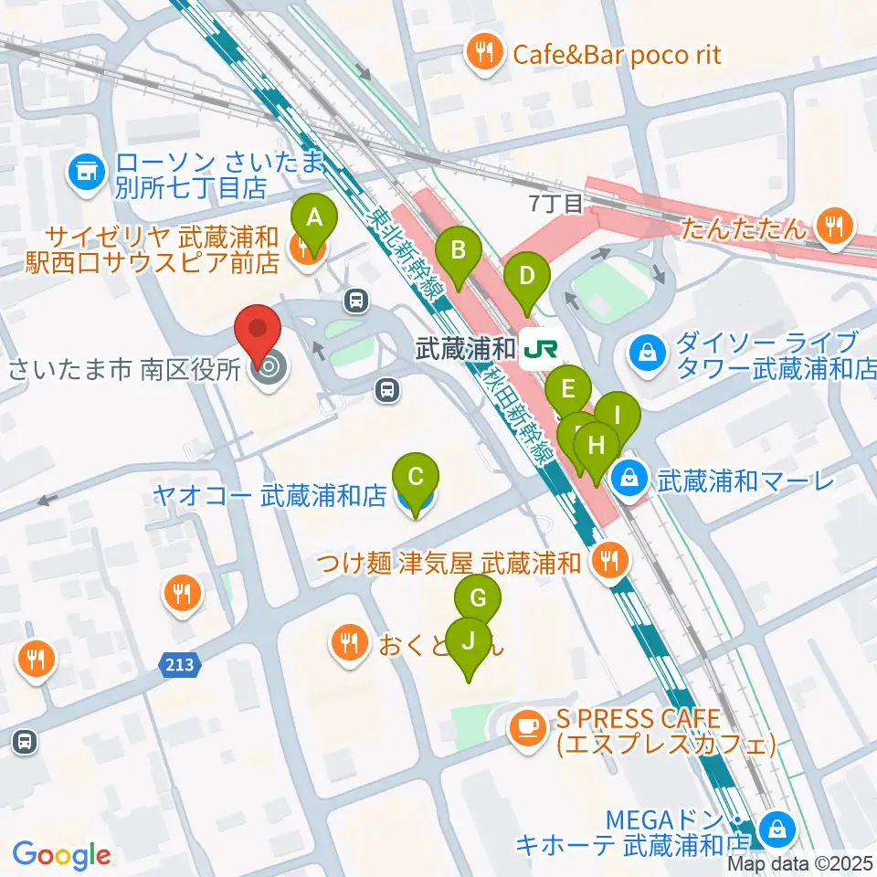 武蔵浦和コミュニティセンター周辺のカフェ一覧地図