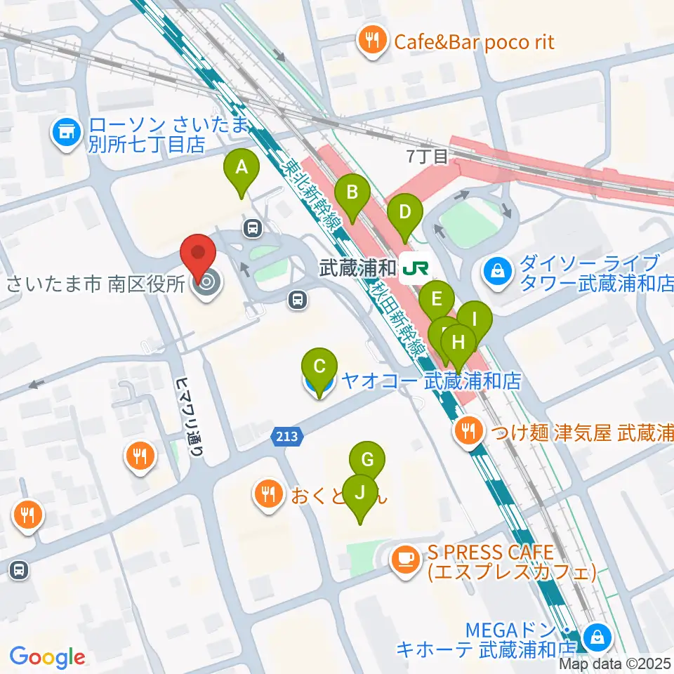武蔵浦和コミュニティセンター周辺のカフェ一覧地図