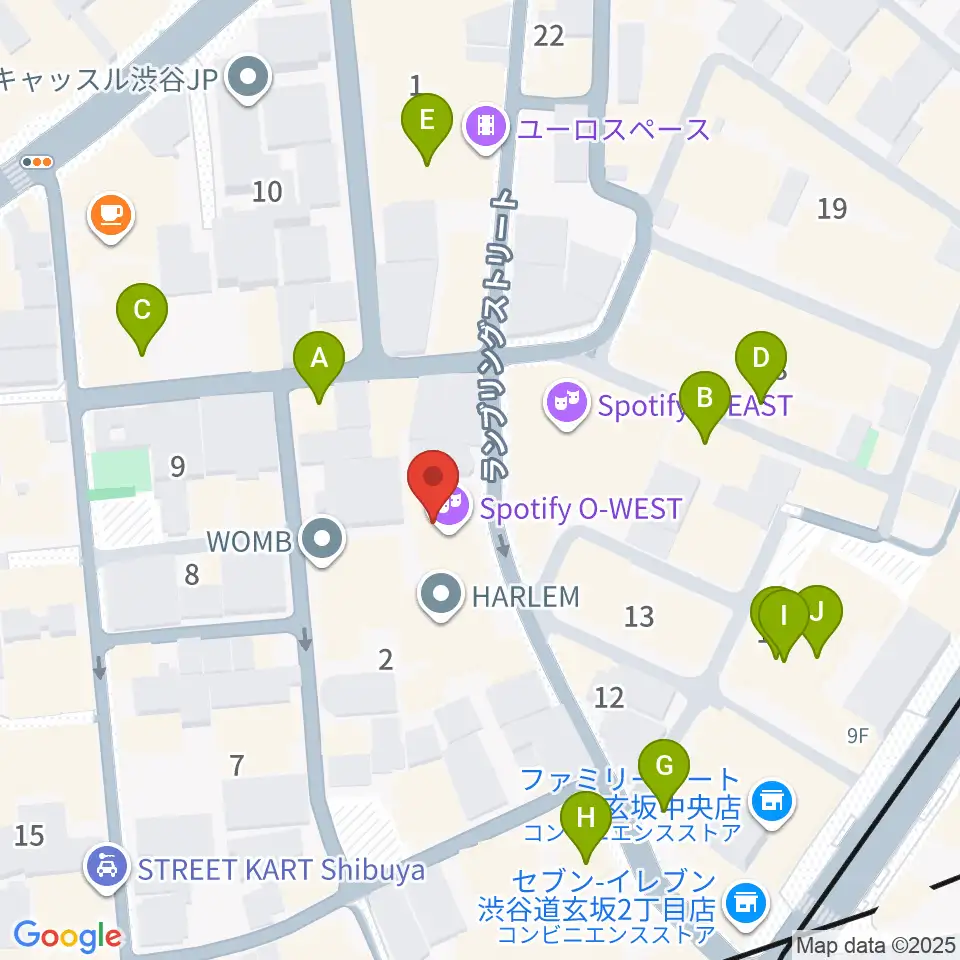 渋谷Spotify O-nest周辺のカフェ一覧地図