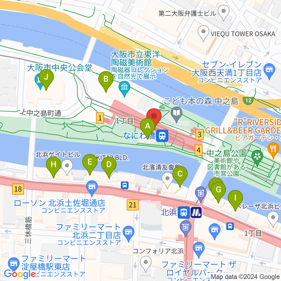 京阪電車なにわ橋駅 アートエリアB1周辺のカフェ一覧地図