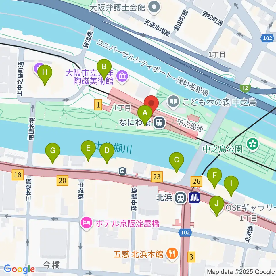 京阪電車なにわ橋駅 アートエリアB1周辺のカフェ一覧地図