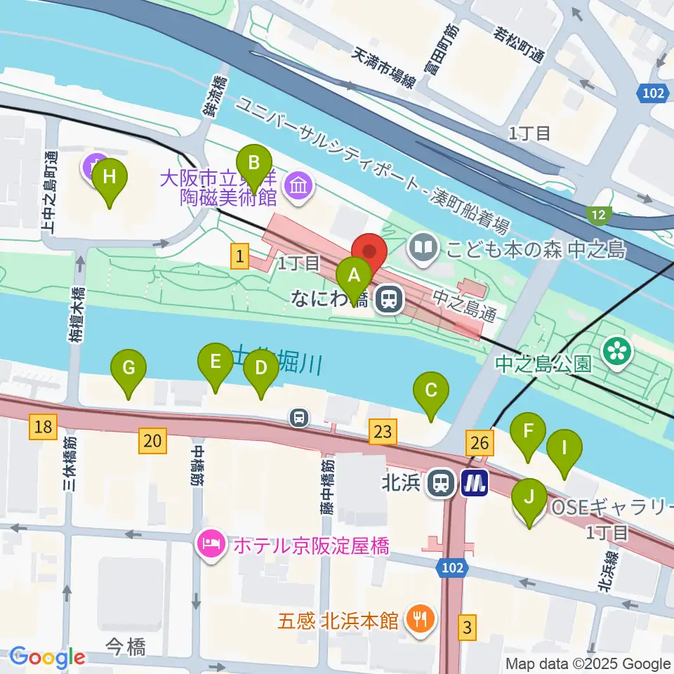 京阪電車なにわ橋駅 アートエリアB1周辺のカフェ一覧地図