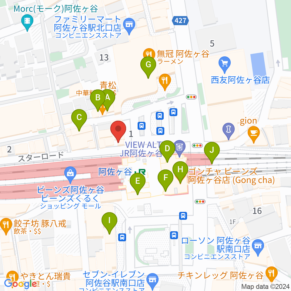 阿佐ヶ谷スタッカート周辺のカフェ一覧地図