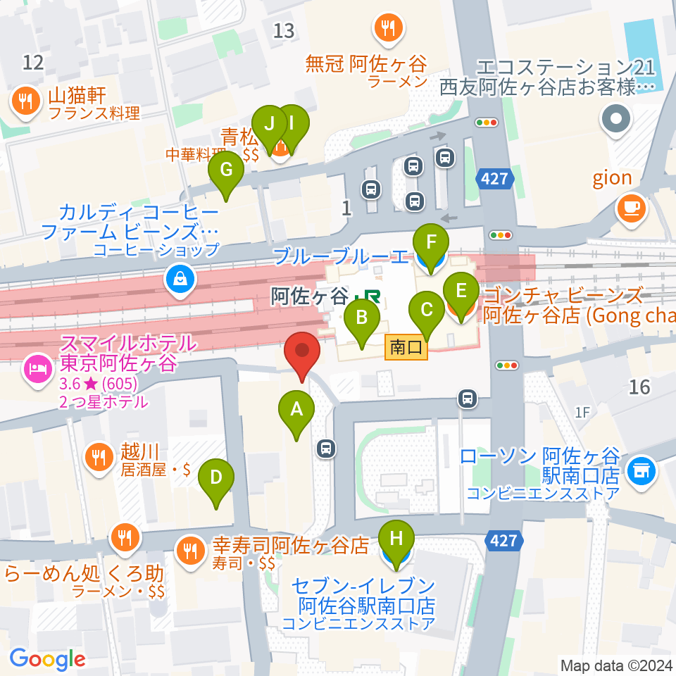 阿佐ヶ谷クラヴィーア周辺のカフェ一覧地図