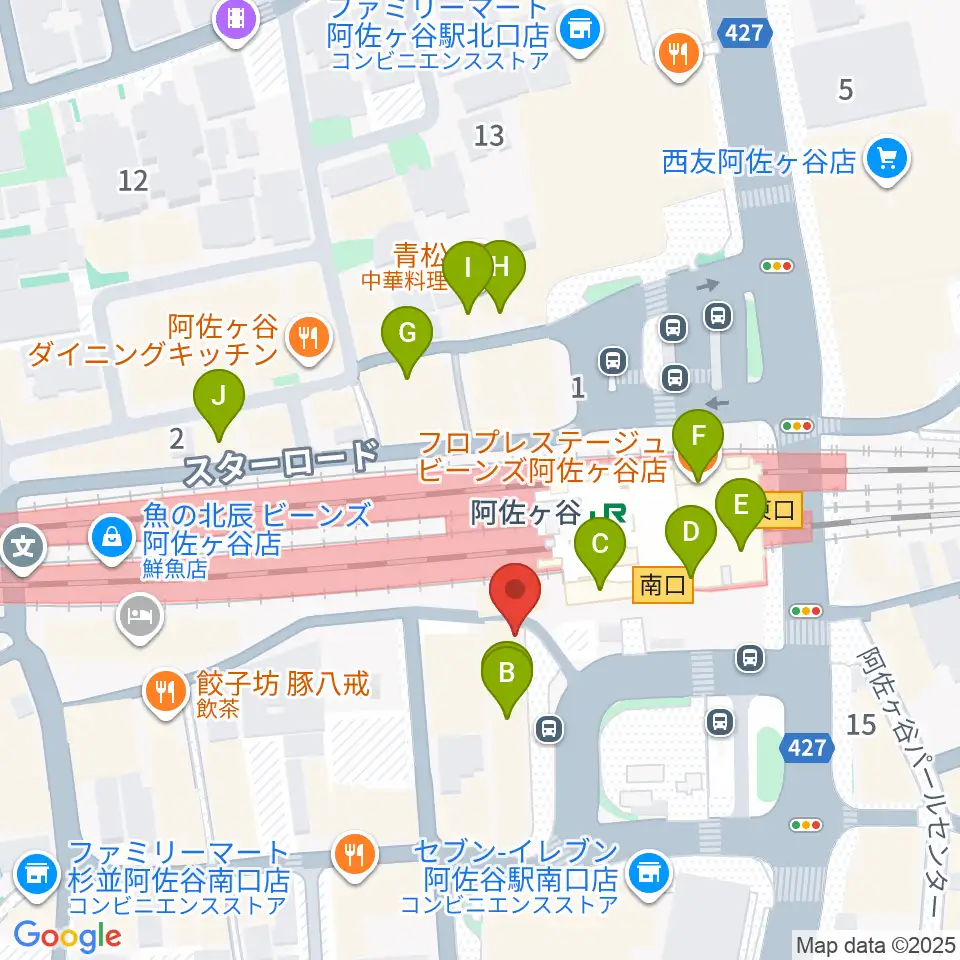 阿佐ヶ谷クラヴィーア周辺のカフェ一覧地図