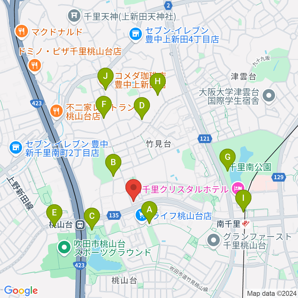 三木楽器 桃山台センター周辺のカフェ一覧地図