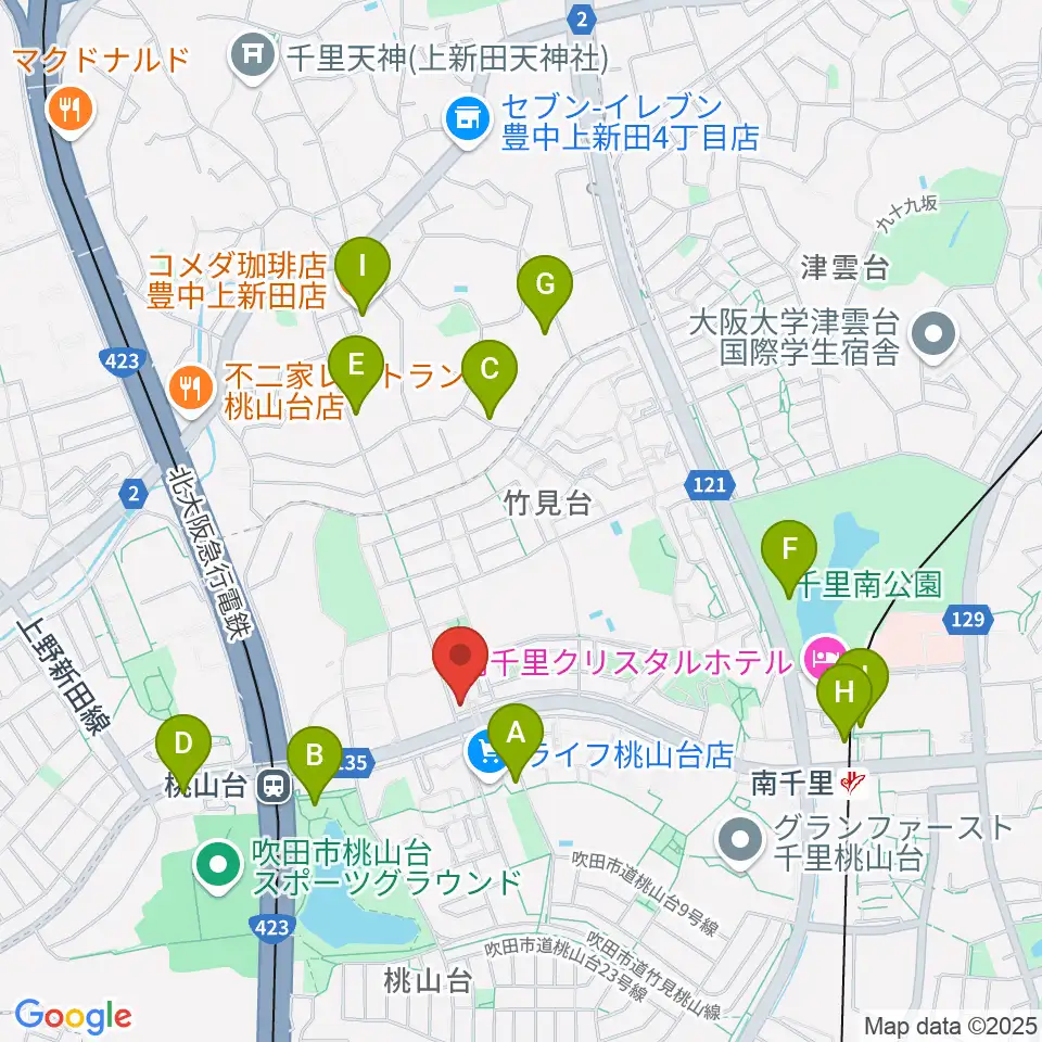 三木楽器 桃山台センター周辺のカフェ一覧地図