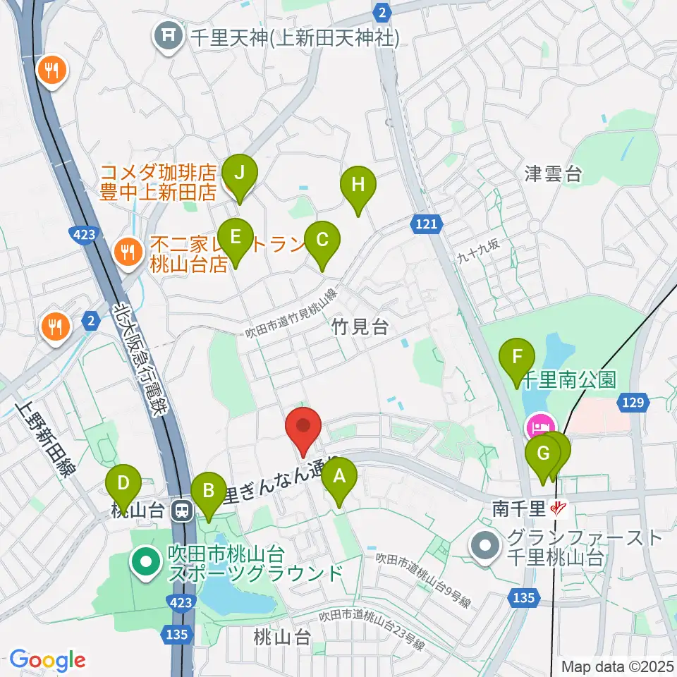 三木楽器 桃山台センター周辺のカフェ一覧地図