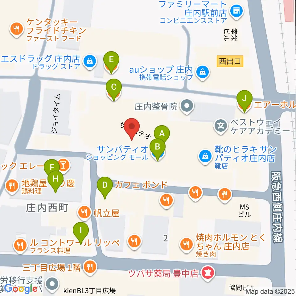 三木楽器 庄内センター周辺のカフェ一覧地図