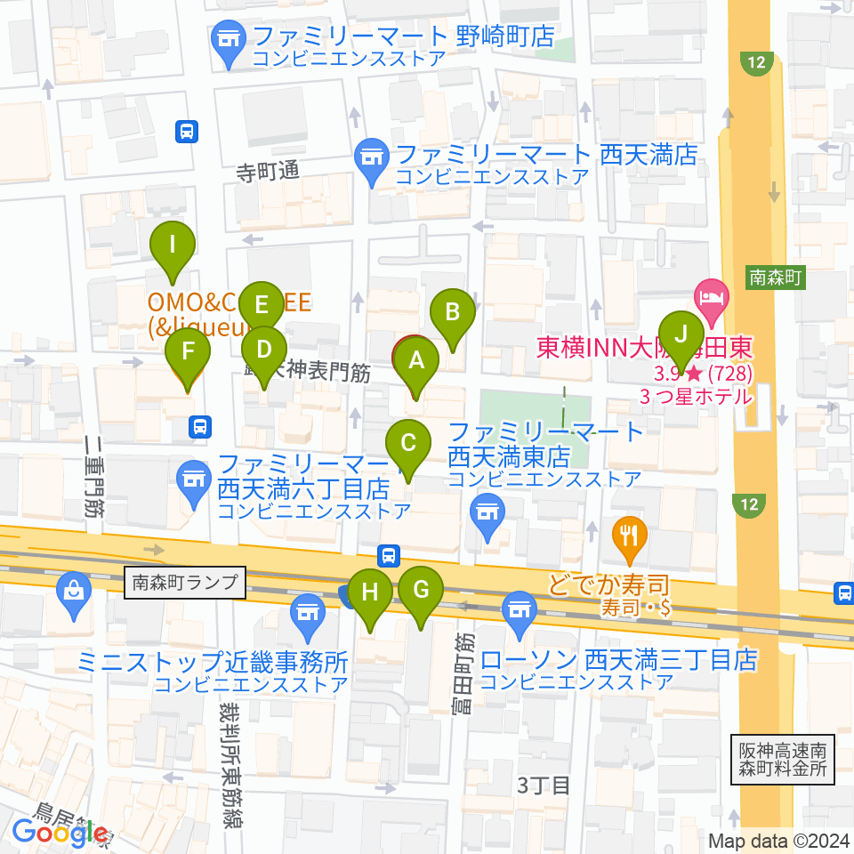 西天満D45周辺のカフェ一覧地図