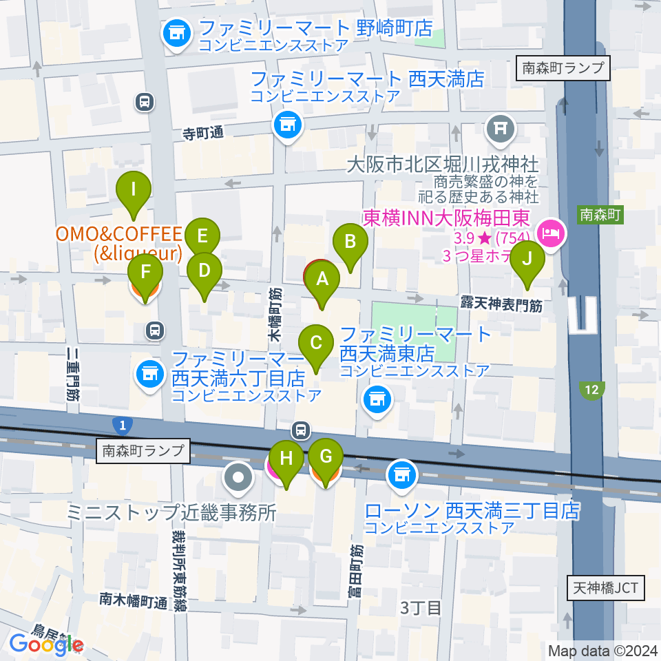 西天満D45周辺のカフェ一覧地図