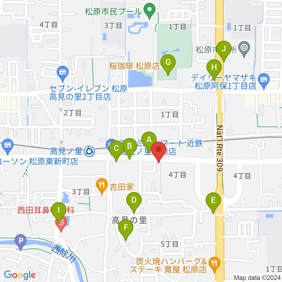 高見ノ里K's2周辺のカフェ一覧地図