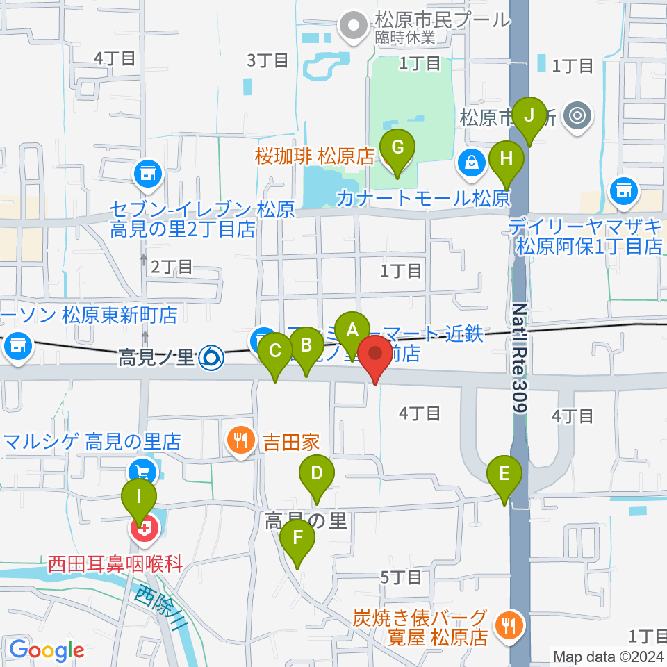 高見ノ里K's2周辺のカフェ一覧地図