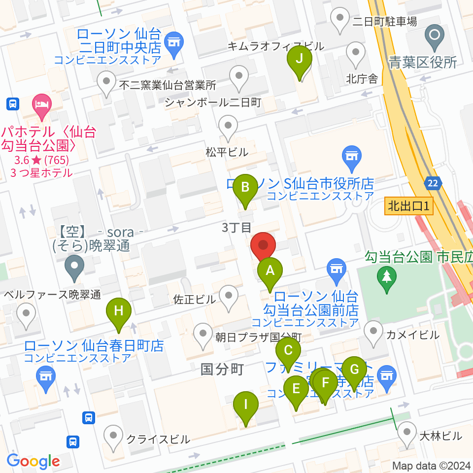 仙台リメンバー周辺のカフェ一覧地図