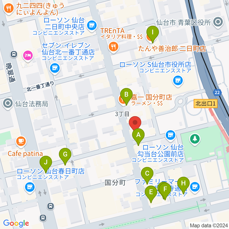 仙台リメンバー周辺のカフェ一覧地図