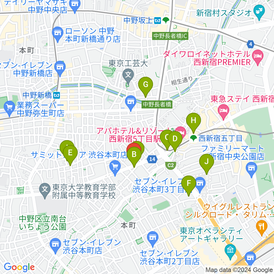 西新宿TOGI BAR周辺のカフェ一覧地図