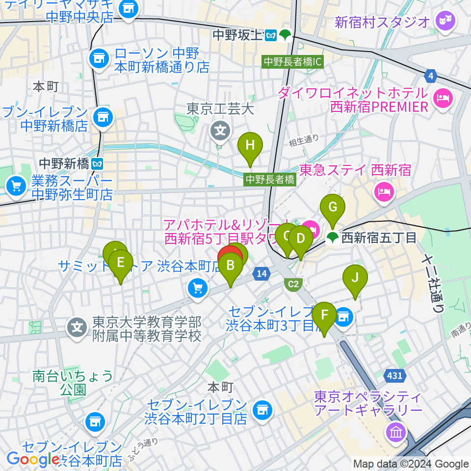 西新宿TOGI BAR周辺のカフェ一覧地図