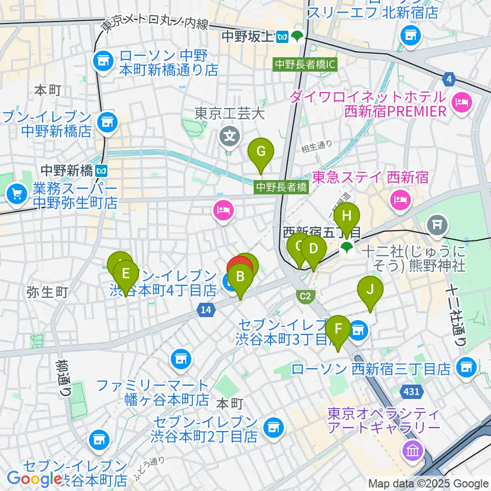 西新宿TOGI BAR周辺のカフェ一覧地図