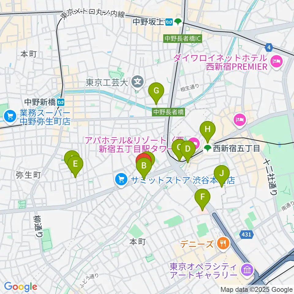 西新宿TOGI BAR周辺のカフェ一覧地図