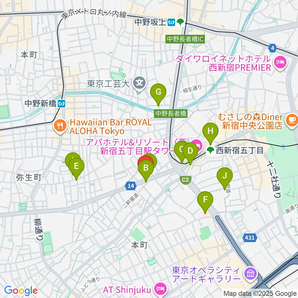 西新宿TOGI BAR周辺のカフェ一覧地図