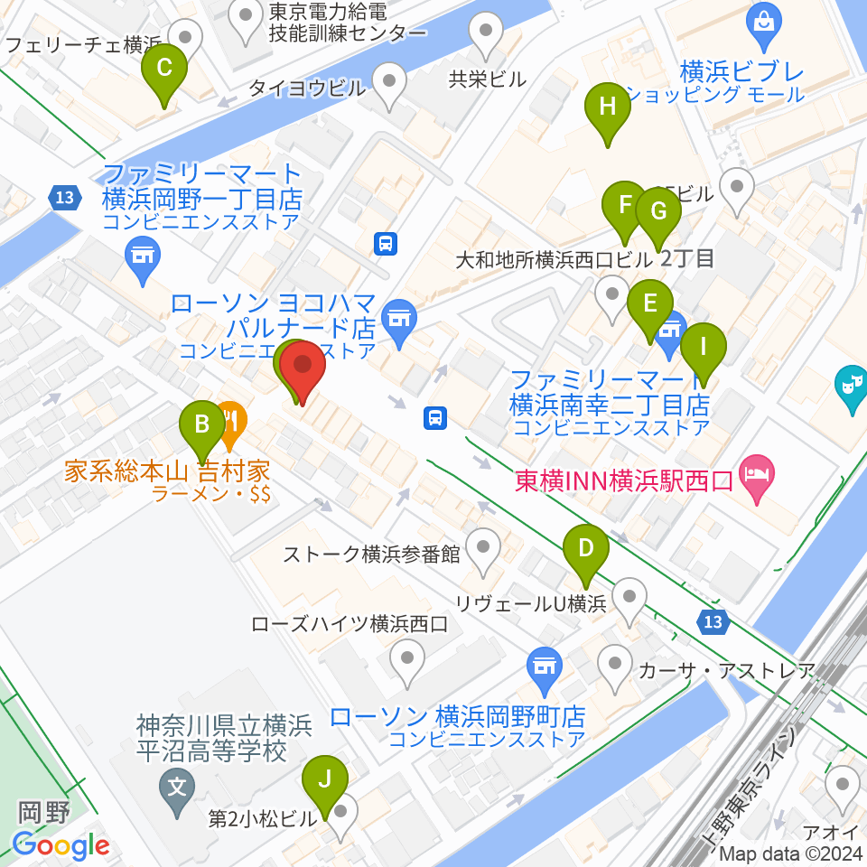 ベリーメリーミュージックスクール横浜校周辺のカフェ一覧地図