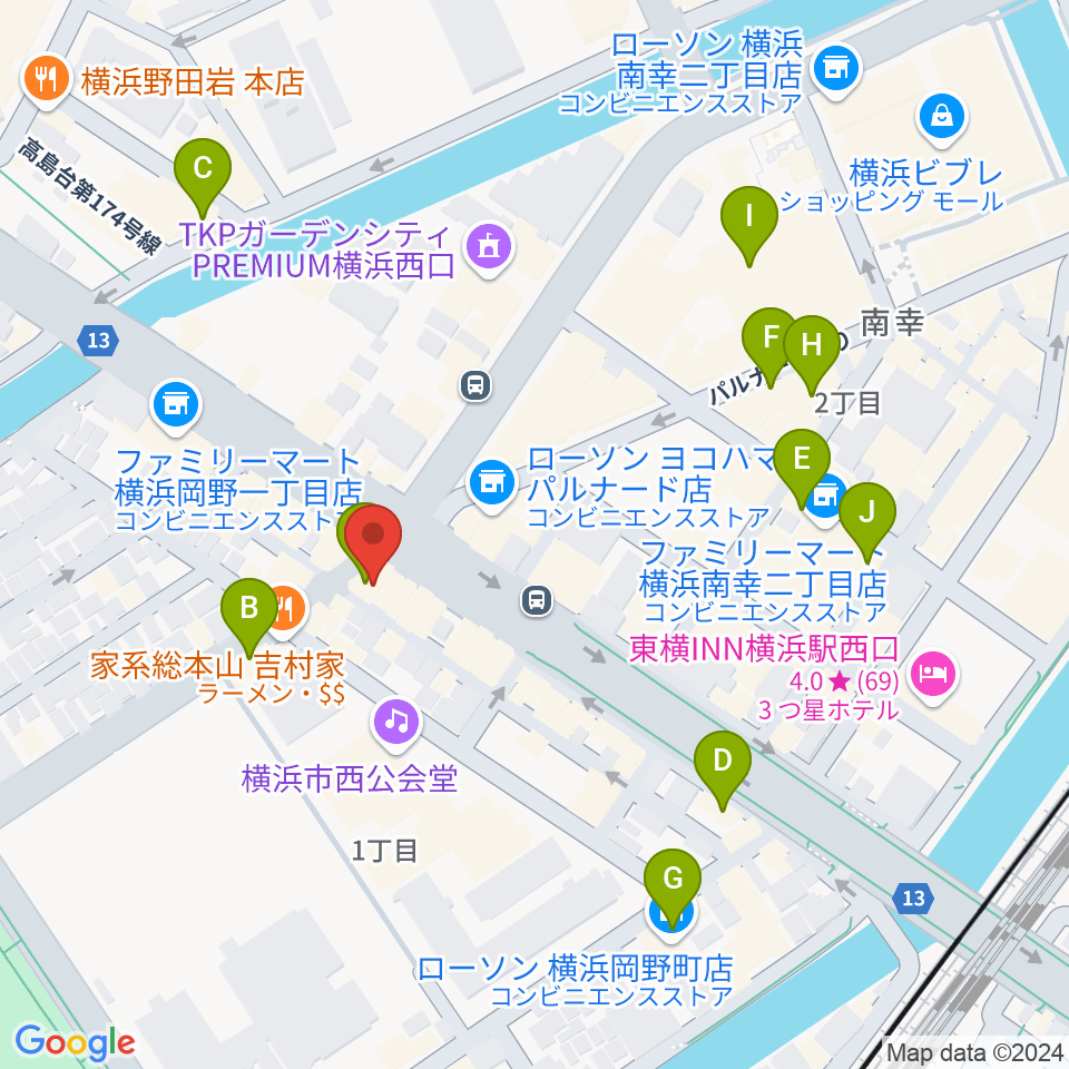 ベリーメリーミュージックスクール横浜校周辺のカフェ一覧地図