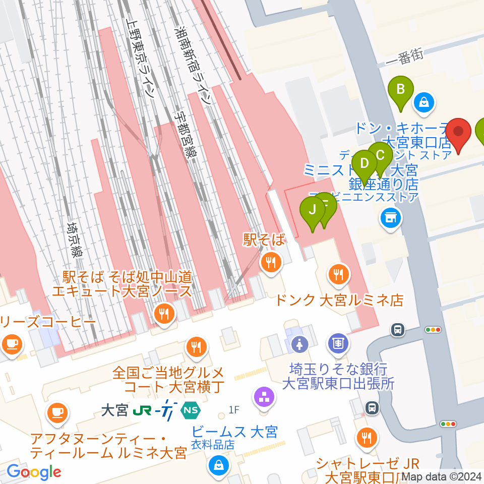 大宮ラクーンよしもと劇場周辺のカフェ一覧地図