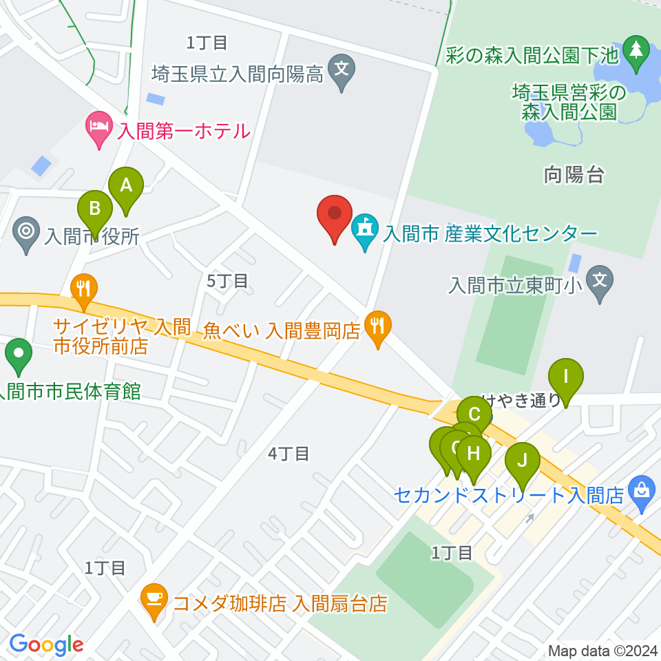 入間市産業文化センター周辺のカフェ一覧地図