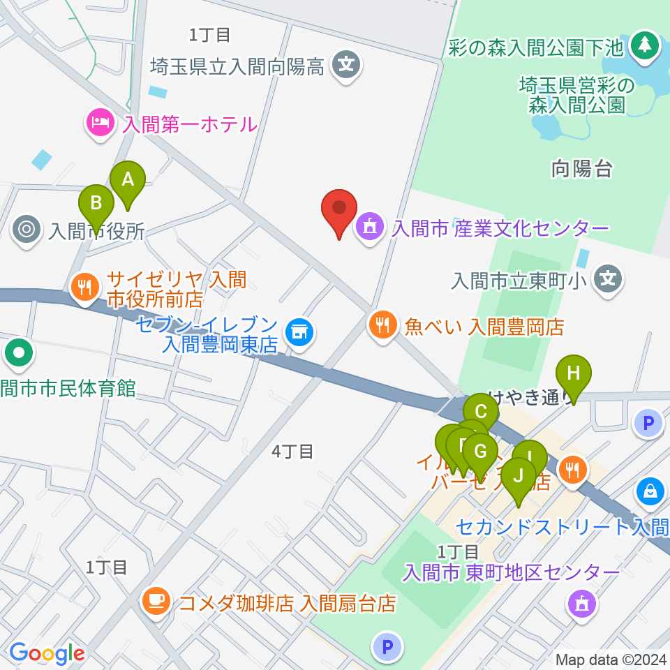 入間市産業文化センター周辺のカフェ一覧地図