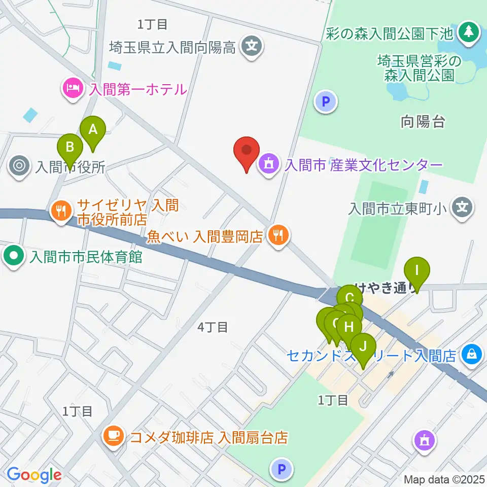 入間市産業文化センター周辺のカフェ一覧地図