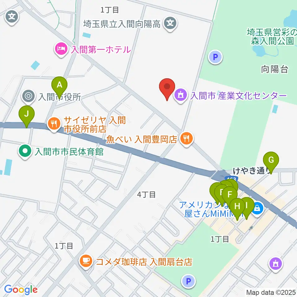 入間市産業文化センター周辺のカフェ一覧地図