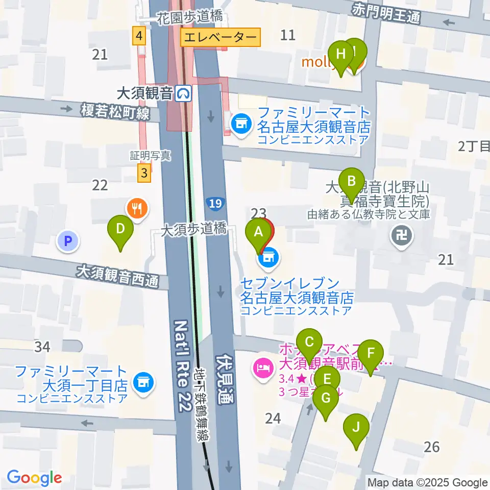 アンリミッツ大須周辺のカフェ一覧地図