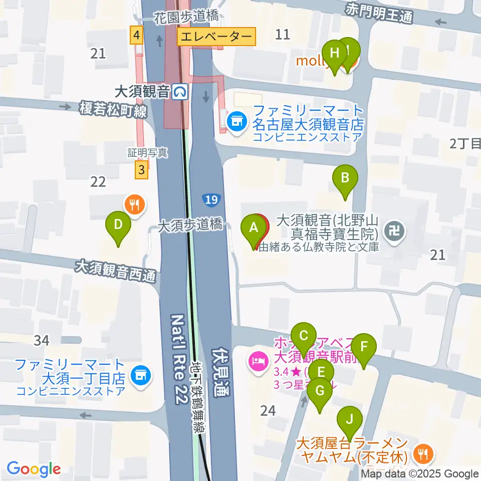 アンリミッツ大須周辺のカフェ一覧地図