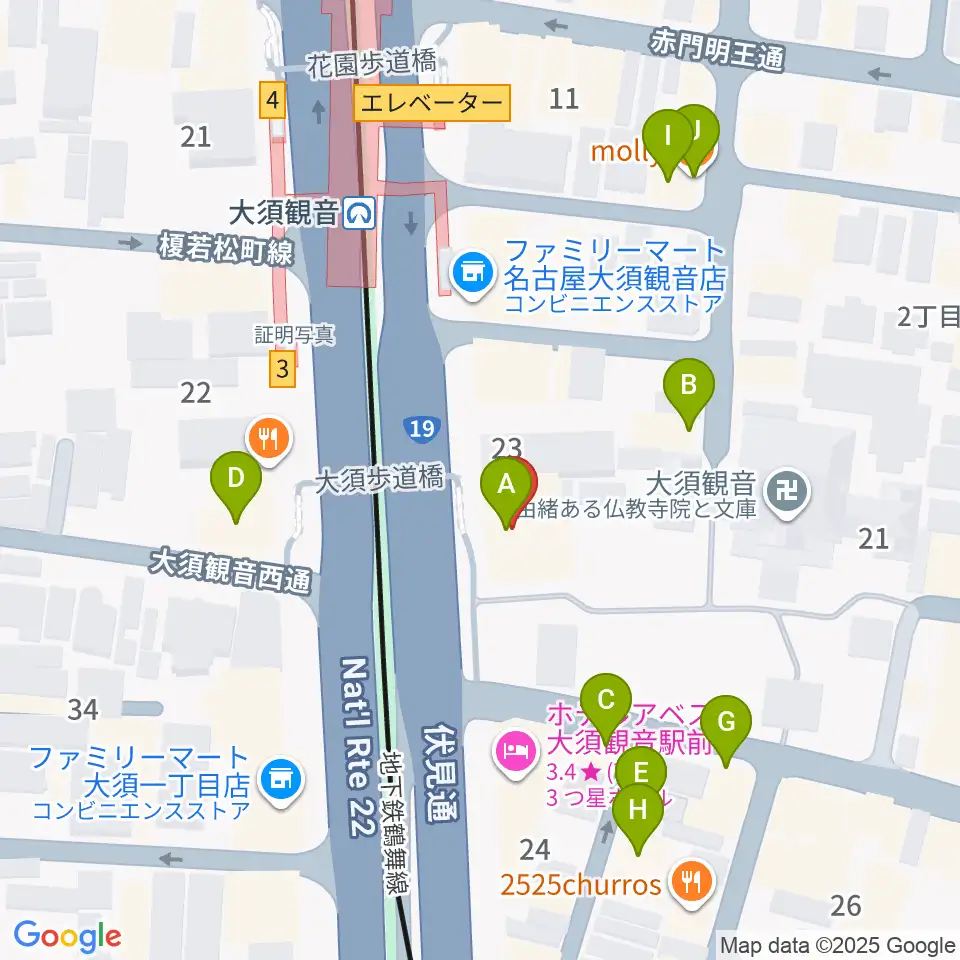 アンリミッツ大須周辺のカフェ一覧地図