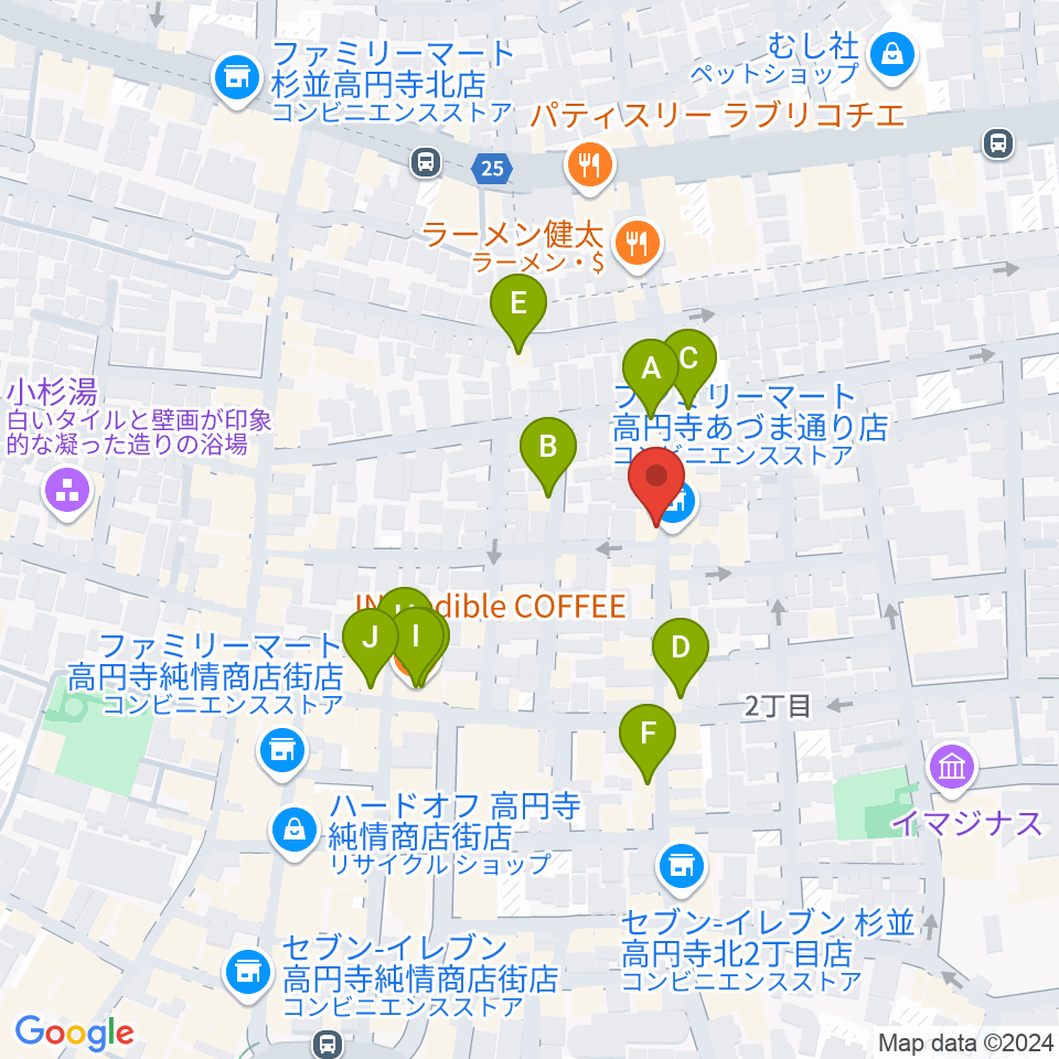 高円寺ヨーロピアンパパ周辺のカフェ一覧地図