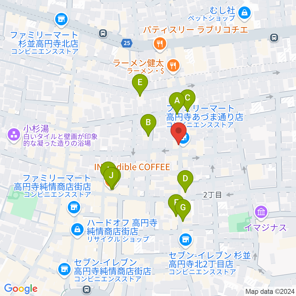 高円寺ヨーロピアンパパ周辺のカフェ一覧地図