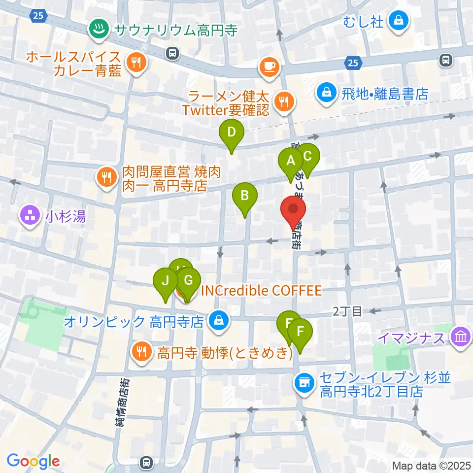 高円寺ヨーロピアンパパ周辺のカフェ一覧地図