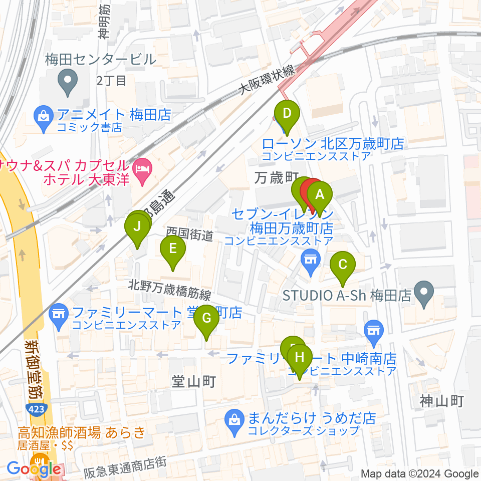 バンブーミュージック周辺のカフェ一覧地図