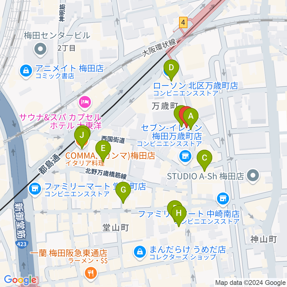 バンブーミュージック周辺のカフェ一覧地図