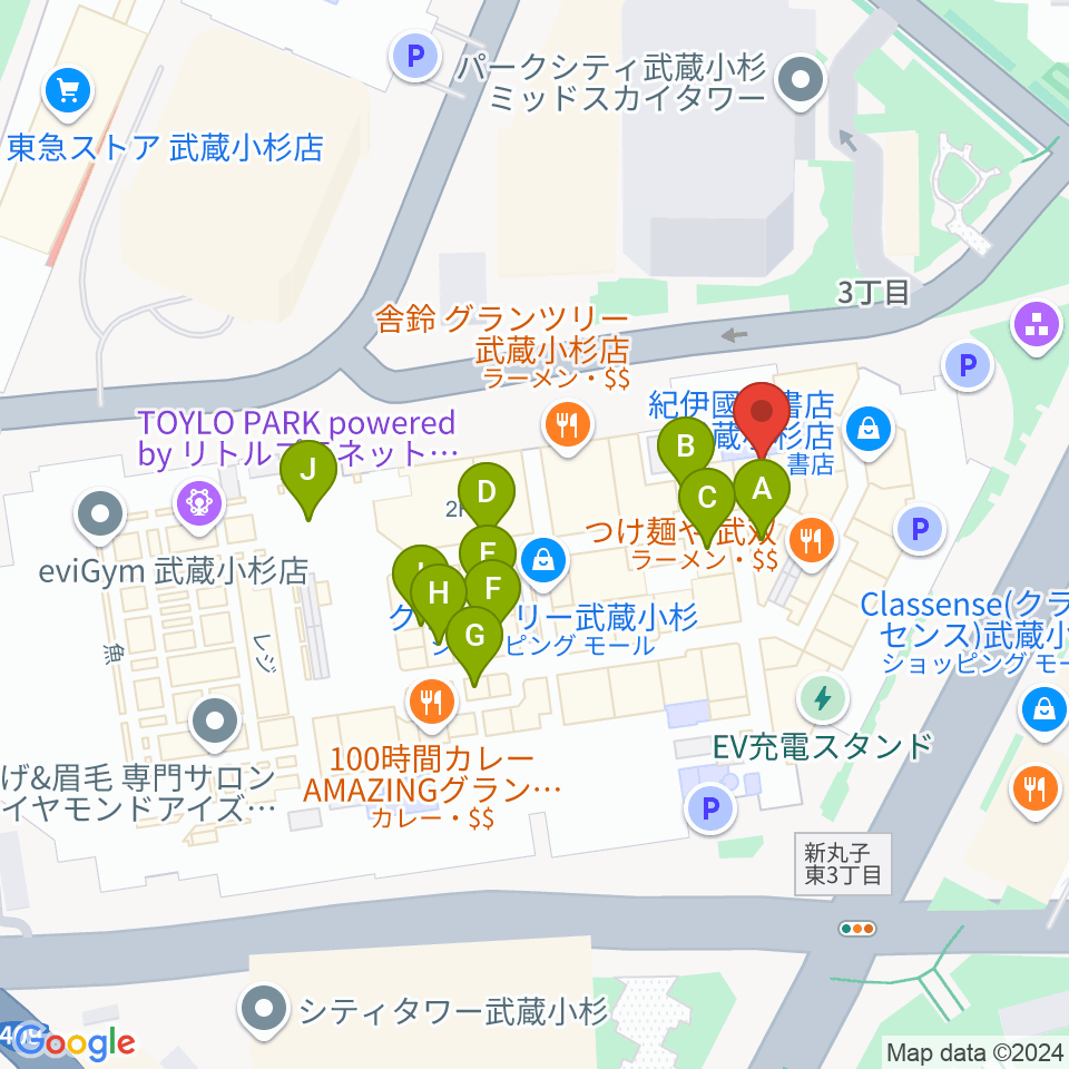 タワーレコード グランツリー武蔵小杉店周辺のカフェ一覧地図