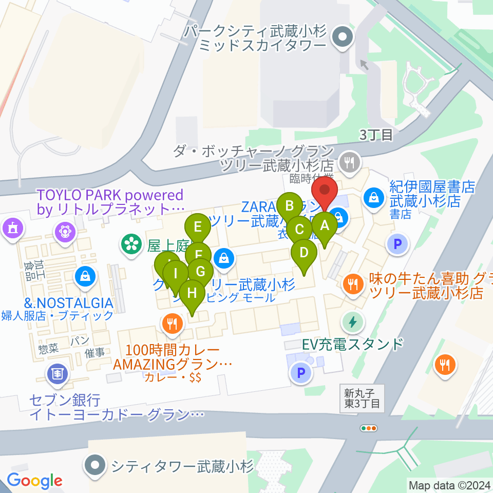 タワーレコード グランツリー武蔵小杉店周辺のカフェ一覧地図