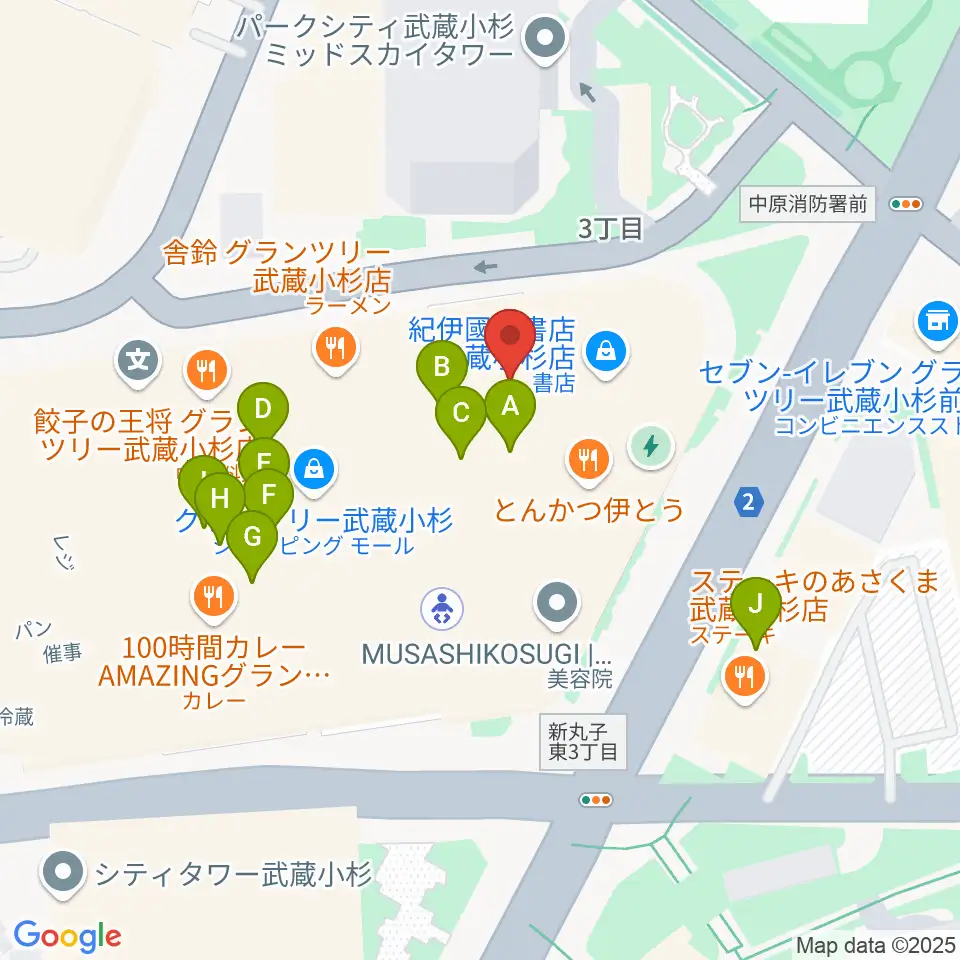 タワーレコード グランツリー武蔵小杉店周辺のカフェ一覧地図