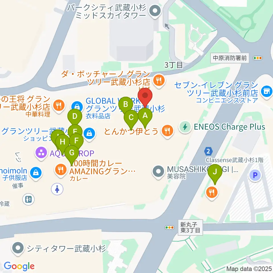 タワーレコード グランツリー武蔵小杉店周辺のカフェ一覧地図
